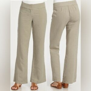 Eileen Fisher Petites Tencel Linen Khaki Trousers With Yoke 4P Draped Minimalist